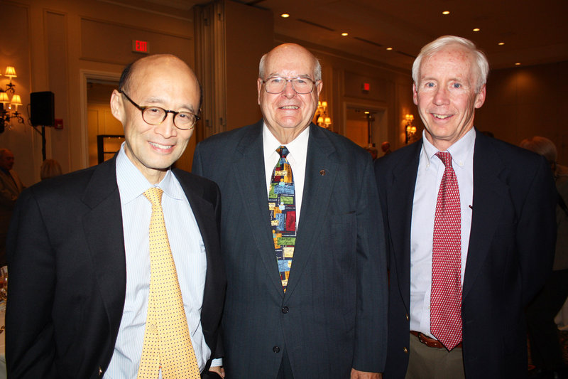 Dr. Thomas Le, the event's keynote speaker, Dr. Bob McAfee, who was honored at the party, and Dr. Sean Hanley, who chairs the board of the Hanley Center, which is named after his father.