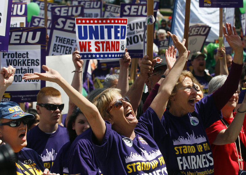 Cathy Williams, a care provider, chants with a crowd at a rally of Local 503 of Service Employees International Union in Salem, Ore., in 2011. Oregon is one of the top states in the country when it comes to union membership.
