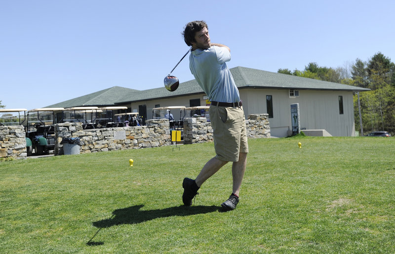 Sam Adams of Portland takes a practice swing at the North Course of Riverside Municipal Golf Course on Monday.