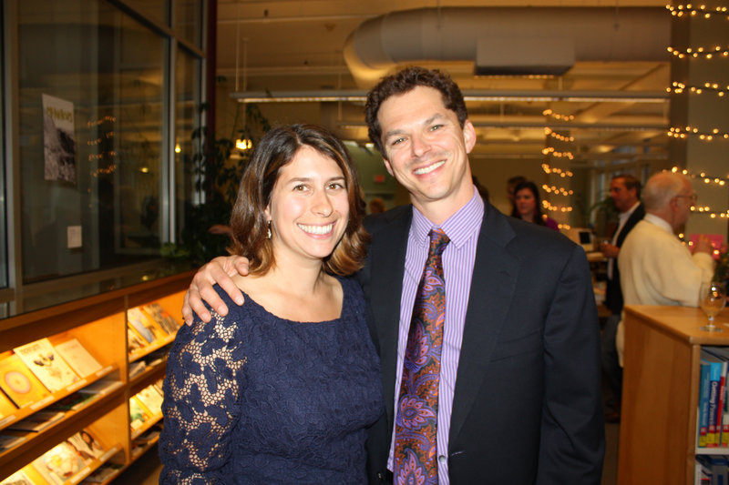 Rachael Weinstein Alfond and State Sen. Justin Alfond at the event, which spread over three floors of the downtown Portland art college.