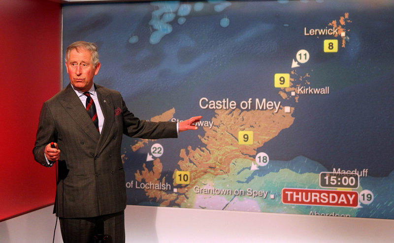 Prince Charles does the weather for the BBC.