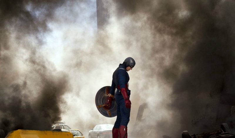 Chris Evans as Captain America during a low moment in "The Avengers."