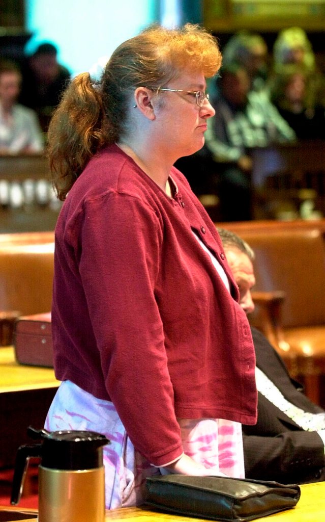 Sally Ann Schofield, a state child caseworker who was convicted of manslaughter in the 2001 death of her 5-year-old foster child Logan Marr, is sentenced in Augusta in 2002.
