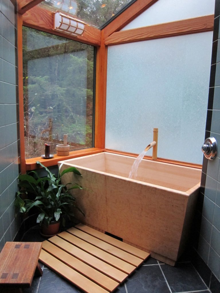 Sea Otter Woodworks’ Kyoto soaking tub is made of Hinoki cypress.