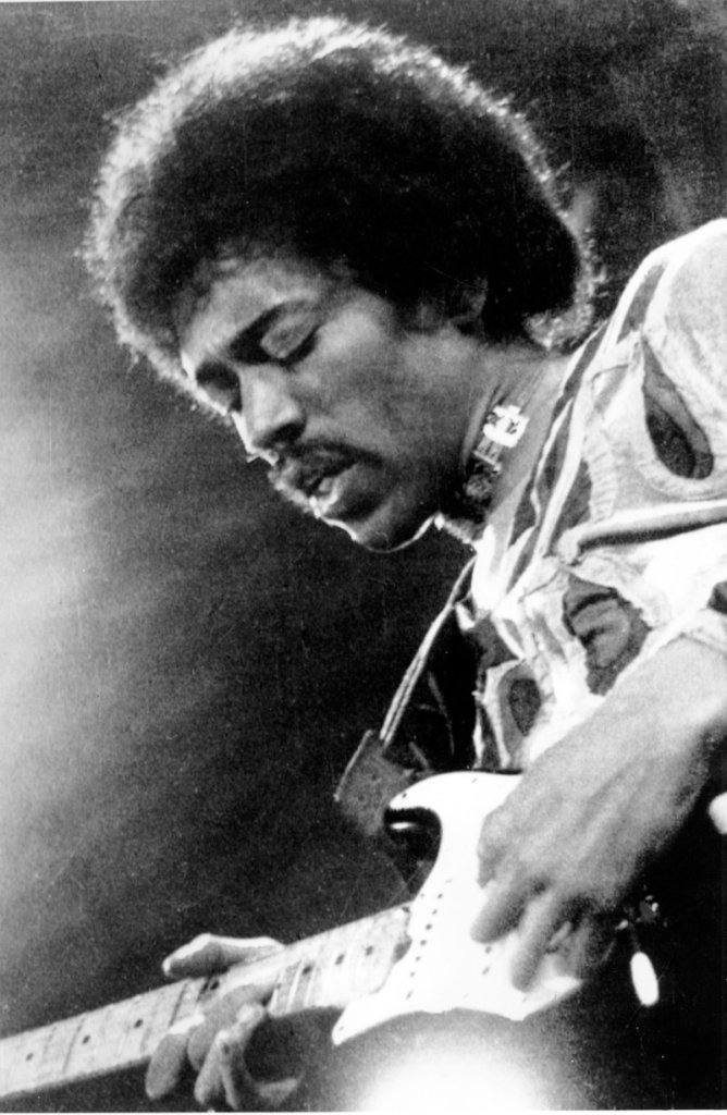 Legendary rock guitarist Jimi Hendrix performs at the Isle of Wight Festival in England in 1970.