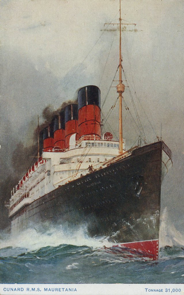 A 1909 publicity postcard of Cunard’s Mauretania (1907-36), which was the fastest ship on the North Atlantic for two decades.
