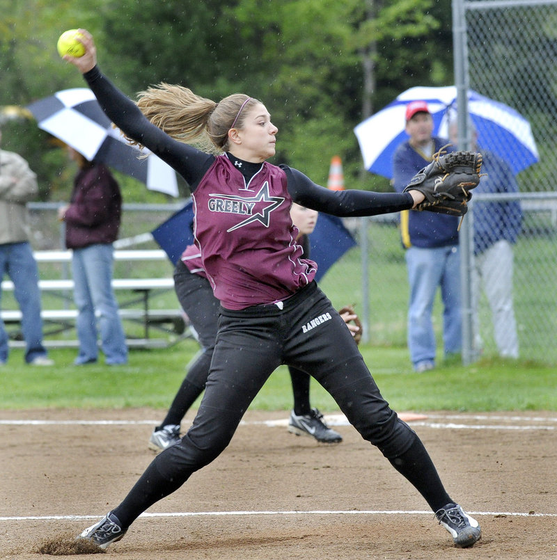 Danielle Cimino pitches against Gray-New Gloucester. She ended the game with a pair of strikeouts to get the win.