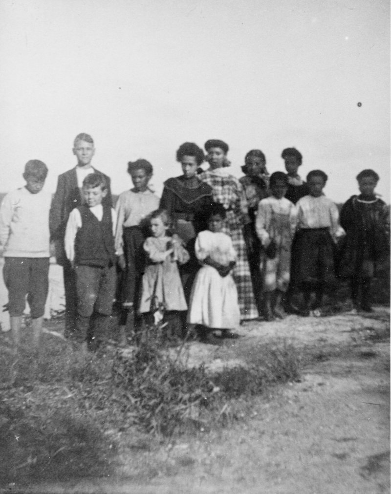 Students gather on Malaga Island in 1910.