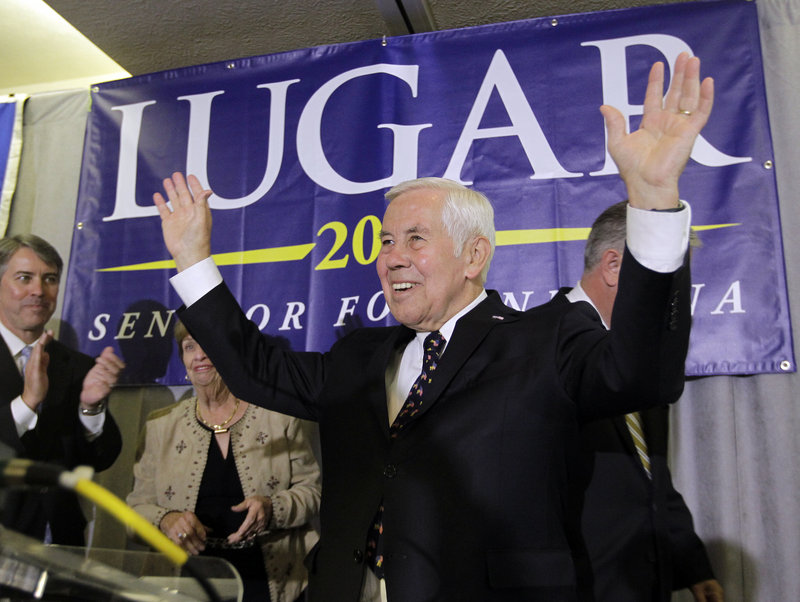 Sen. Richard Lugar gestures during a speech in Indianapolis in 2012. 