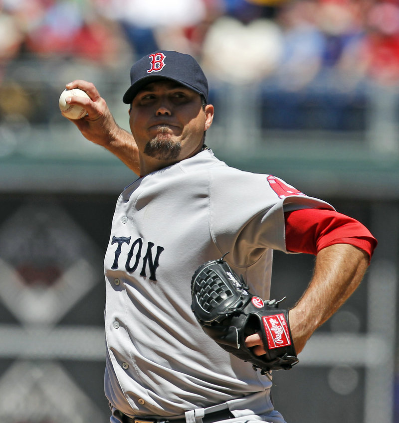 Josh Beckett of the Red Sox pitched 7 2⁄3 strong innings Sunday in beating the Phillies 5-1. Beckett has allowed just a run in his last 14 2⁄3 innings.