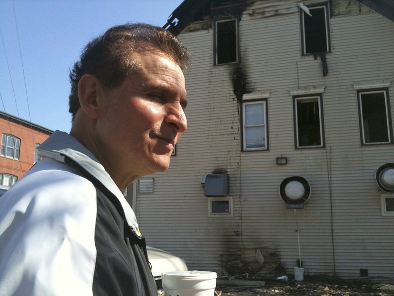 Gorham House of Pizza owner Angelo Sotiropoulos was on the scene the day after a fire damaged an apartment above his business April 19. He plans to rebuild and reopen.