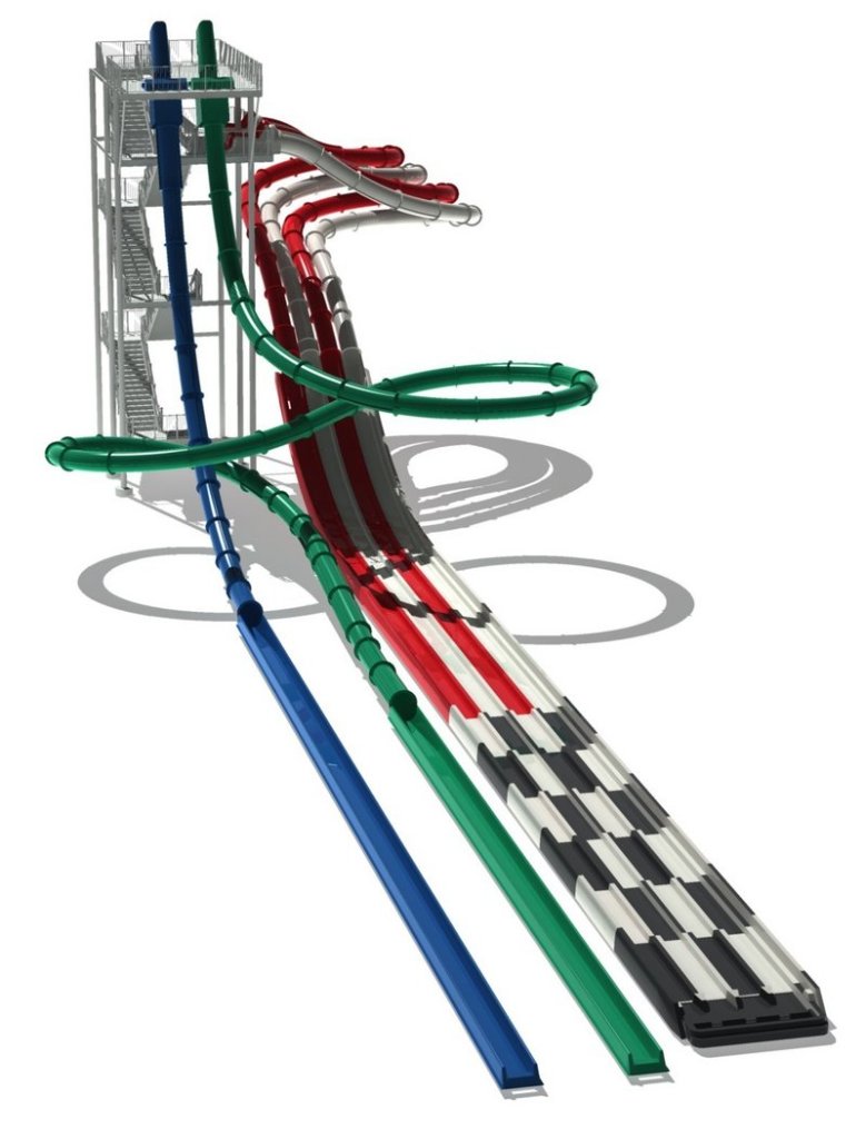 Artist’s rendering depicts Funtown/Splashtown’s Mount Olympus, which has slides named for figures in Greek mythology. Two of the slides start at 60 feet up – Poseidon’s Plunge and Triton’s Twist.