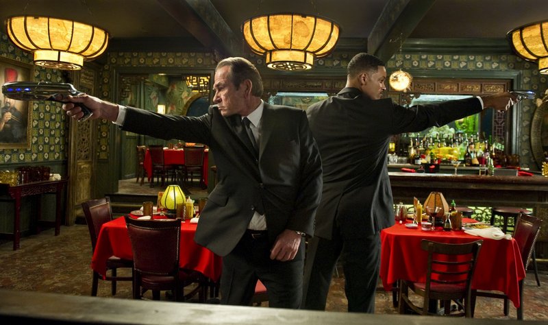 Tommy Lee Jones, left, and Will Smith as Agents K and J in "Men in Black 3."