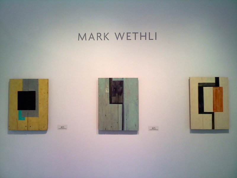 "Cleft," "Seam," and "Map", acrylic on panel, by Mark Wethli.