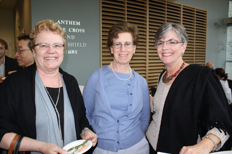 Deborah Shaw, a former Goodwill board member, Ellen Moy of Kennebunk and Eugenie Thompson of Freeport at the Circle of Films event at USM's Abromson center.