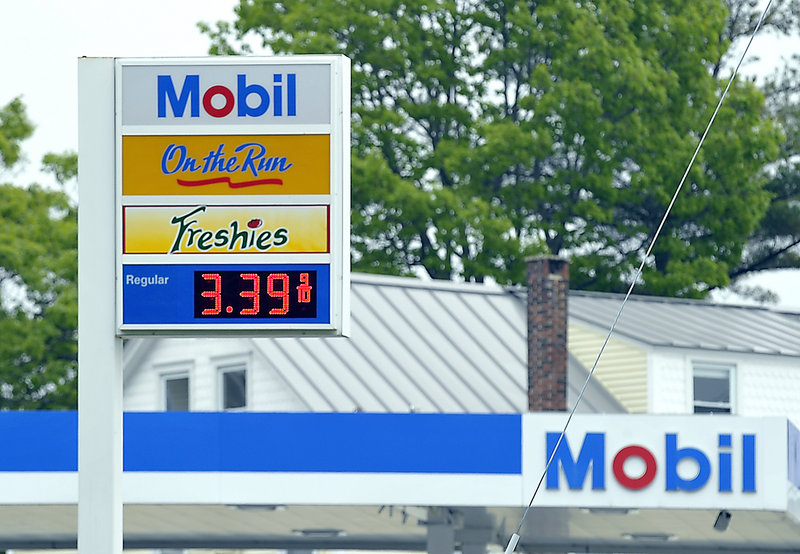 Signs at two neighboring gas stations in Cape Elizabeth – Cumberland Farms and Jonesy’s – show the effects of a price war between them this week: The per-gallon cost for regular unleaded is 35 cents less than the state average.