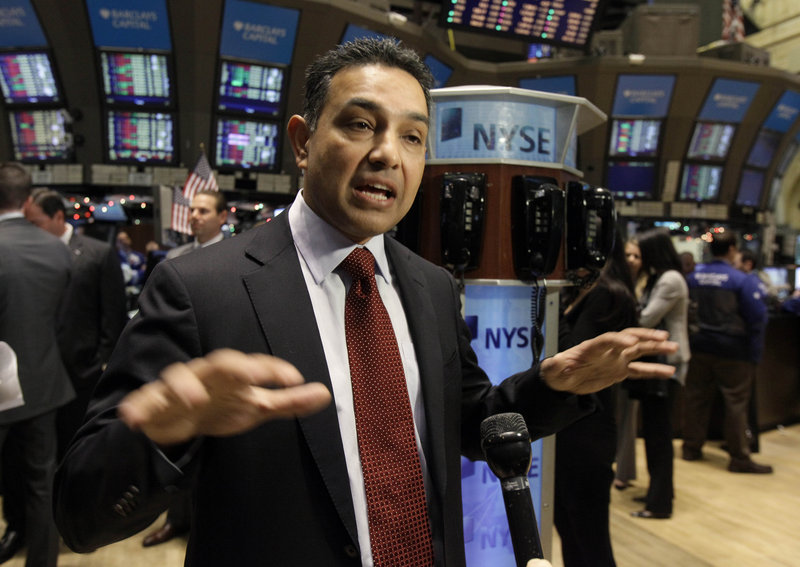 Sanjay Jha, chairman and CEO of Motorola Mobility, is interviewed on the floor of the New York Stock Exchange last year. He was paid $47.2 million in 2011.