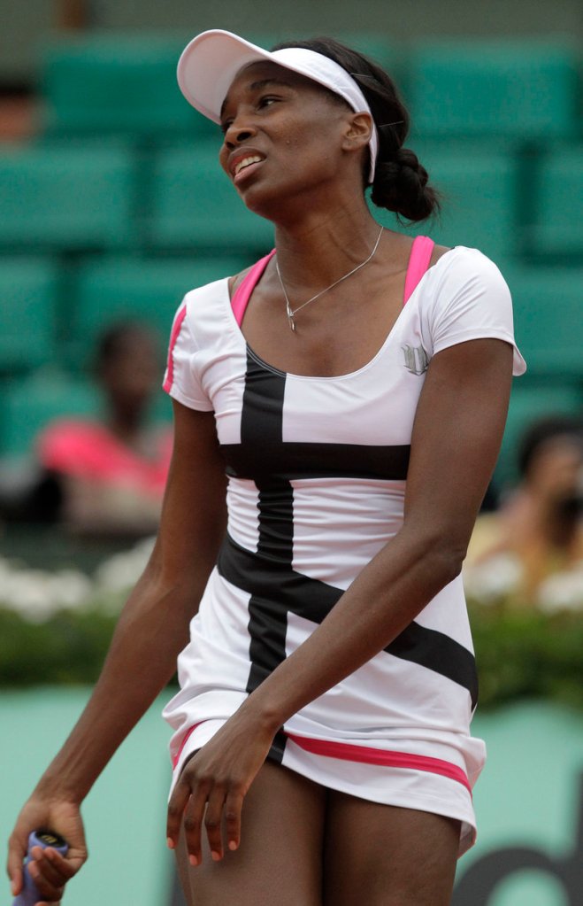 Venus Williams, who has won seven Grand Slam titles, had a lackluster day at the French Open on Wednesday, losing in the second round to Agnieszka Radwanska, 6-2, 6-3 in Paris.