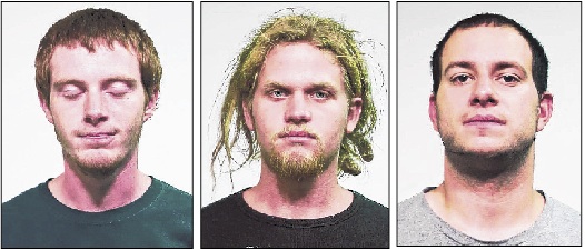 From left, Brian Church, Brent Vincent Betterly and Jared Chase are charged with providing material support for terrorism, conspiracy to commit terrorism and possession of explosives in connection with the NATO summit in Chicago.
