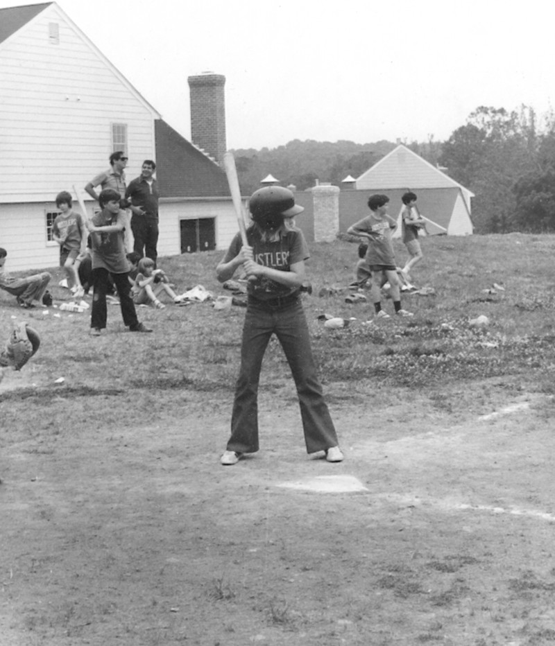 Janet Judge plays in a Little League baseball game in Potomac, Maryland in 1972,