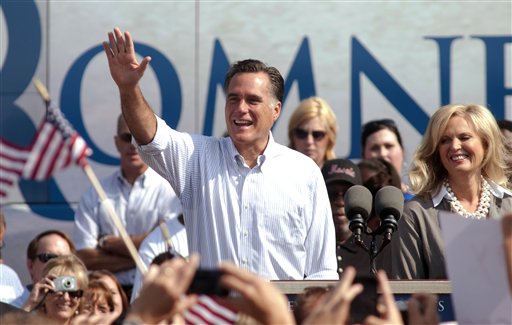 Republican presidential candidate, former Massachusetts Gov. Mitt Romney waves to the crowd during a campaign stop at Bavarian Inn Lodge on Tuesday, June 19, 2012 in Frankenmuth, Mich. (AP Photo/The Saginaw News, Jeff Schrier)