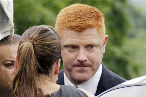 Penn State University assistant football coach Mike McQueary arrives at the Centre County Courthouse today o testify in the child sexual abuse trial of Jerry Sandusky.
