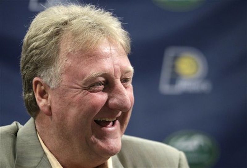 Larry Bird, Indiana Pacers president of basketball operations, talks about the teams future during a news conference in Indianapolis, Wednesday, May 30, 2012. According to a published report, Bird is leaving the Pacers organization. (AP Photo/Michael Conroy)
