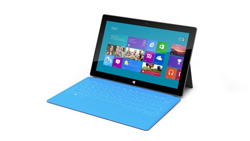 This product rendering released by Microsoft shows Surface, a 9.3 millimeter thick tablet with a kickstand to hold it upright and keyboard that is part of the device's cover. It weighs under 1.5 pounds. The device is part of the software company's effort to compete with Apple Inc. and its popular iPad tablet computer.