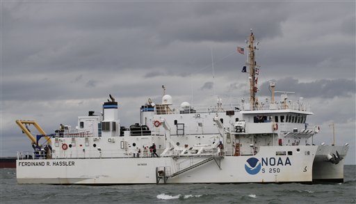 NOAA's research ship Ferdinand R. Hassler prepares to test it's new side scan sonar system in Norfolk, Va.