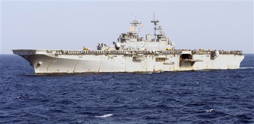 This undated image provided by the U.S. Navy shows the amphibious assault ship USS Essex under way in the Pacific Ocean. The Essex and a refueling tanker, the USNS Yukon, collided in the Pacific Ocean on May 16, 2012, but there were no injuries and no fuel spills, the 3rd Fleet said.