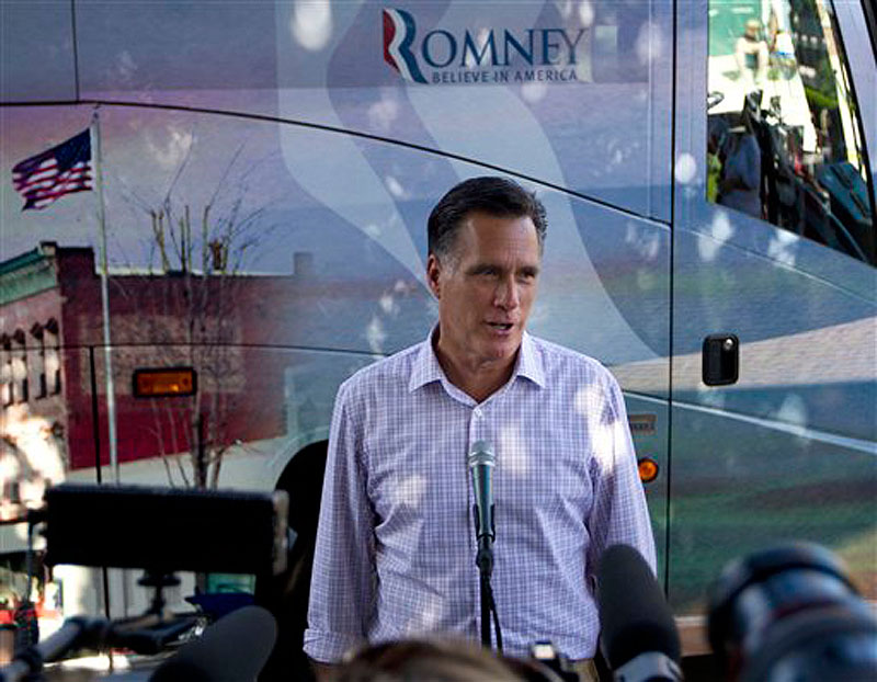 In this June 15, 2012 file photo, Republican presidential candidate, former Massachusetts Gov. Mitt Romney makes a statement on immigration, in Milford, N.H. (AP Photo/Evan Vucci, File)