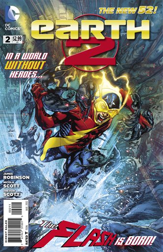 This image provided by DC Entertainment shows the cover of the second issue of the company's "Earth 2" comic book series featuring Alan Scott, the alter ego of its Green Lantern character, who is revealed to be gay. The reveal is the latest example of how comics publishers big and small are making their characters just as diverse as the people who read their books. The issue will be available on June 6, 2012 (AP Photo/DC Entertainment)
