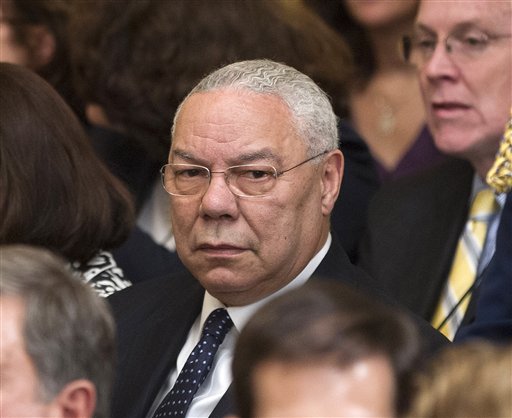 Former Secretary of State Colin Powell is seen in the East Room of the White House in Washington, Thursday, May 31, 2012, during a ceremony to unveil the official portraits of former President George W. Bush and former first lady Laura Bush. (AP Photo/Pablo Martinez Monsivais)