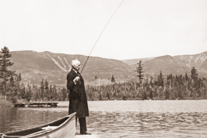 Gov. Percival Baxter fly fishes in Kidney Pond below Mount Katahdin in the park he created in 1931. Baxter purchased the last of the 28 parcels that comprised the wilderness park 50 years ago this summer. (Reprinted from "Baxter State Park and Katahdin," by John W. Neff and Howard R. Whitcomb with permission from Arcadia Publishing. Available by the publisher online at www.arcadiapublishing.com.)