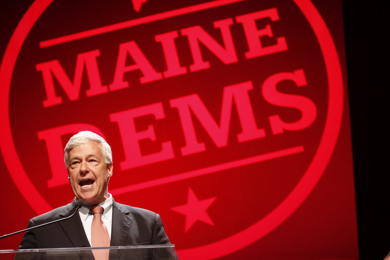 U.S. Rep. Mike Michaud, who represents Maine’s 2nd Congressional District, addresses the Maine Democratic convention at the Augusta Civic Center on Friday. Today, Democrats will hear from the party’s four candidates in the June 12 U.S. Senate primary.
