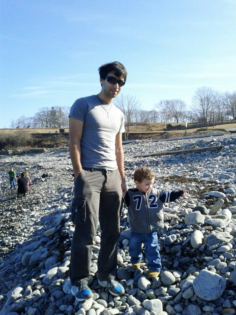 Jesse Villarreal, 24, is shown with his son Luca. Villarreal often trains at Fort Williams in Cape Elizabeth.