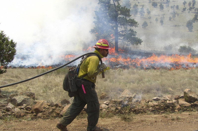 A firefighter works a blaze Wednesday in the Gila National Forest in New Mexico, where forest managers historically have let fires burn as long as conditions are favorable.