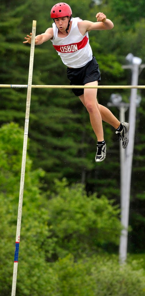 Morgan Reeves of Lisbon clears 11 feet, 6 inches in the pole vault. He went on to win the state championship in 12 feet, 6 inches, a foot higher than anyone else.