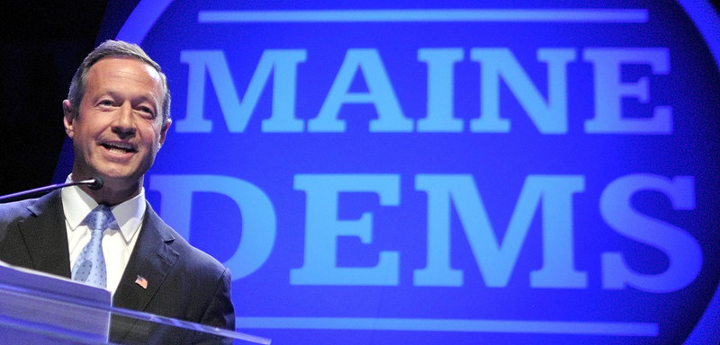 Maryland Gov. Martin O’Malley gives the keynote address at the Maine Democratic convention Saturday at the Augusta Civic Center.