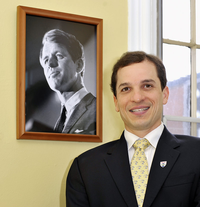 Benjamin Pollard has a photo of the late Sen. Robert Kennedy, for whom he holds great respect, in his office.