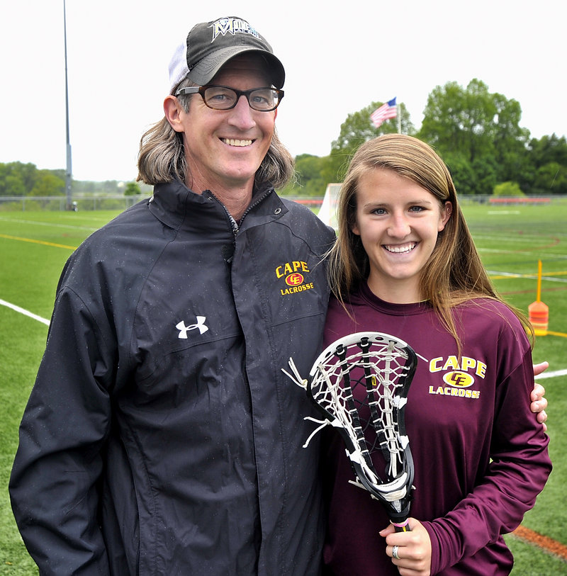 In his first season as the Cape Elizabeth girls’ lacrosse coach, Jeff Perkins coaches his daughter, Talley, who has verbally committed to play for Boston University.