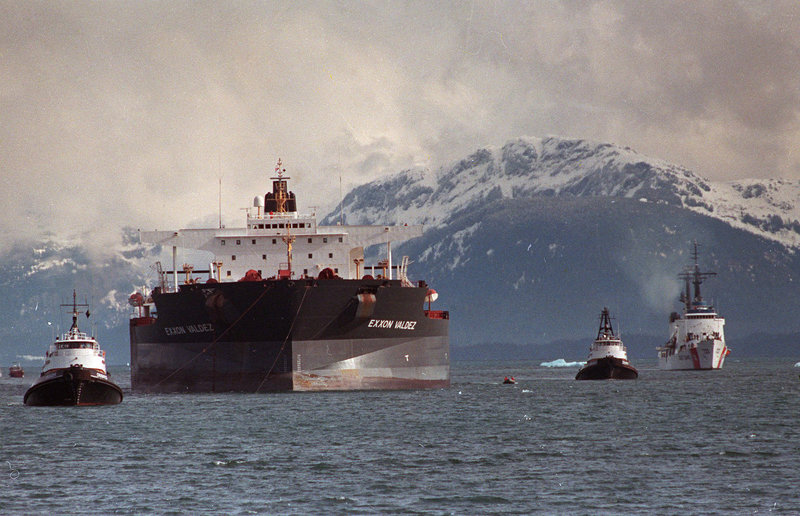The Exxon Valdez is towed out of Prince William Sound in Alaska on June 23, 1989. India’s Supreme Court ruled May 3 that the ship, which was involved in a notorious oil spill, will not be allowed into India for dismantling until it’s been decontaminated.