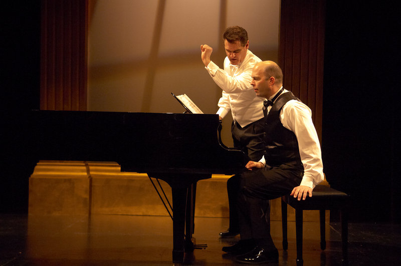 Jeffrey Rockwell, left, and Tom Frey in "2 Pianos 4 Hands" at Portland Stage.