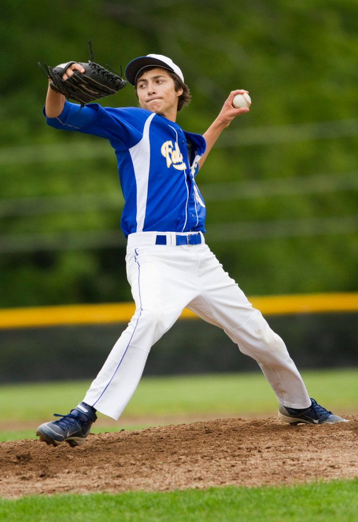 Thomas Fortier pitched a four-hitter to propel Falmouth into the Western Class B semifinals. Fortier struck out six.