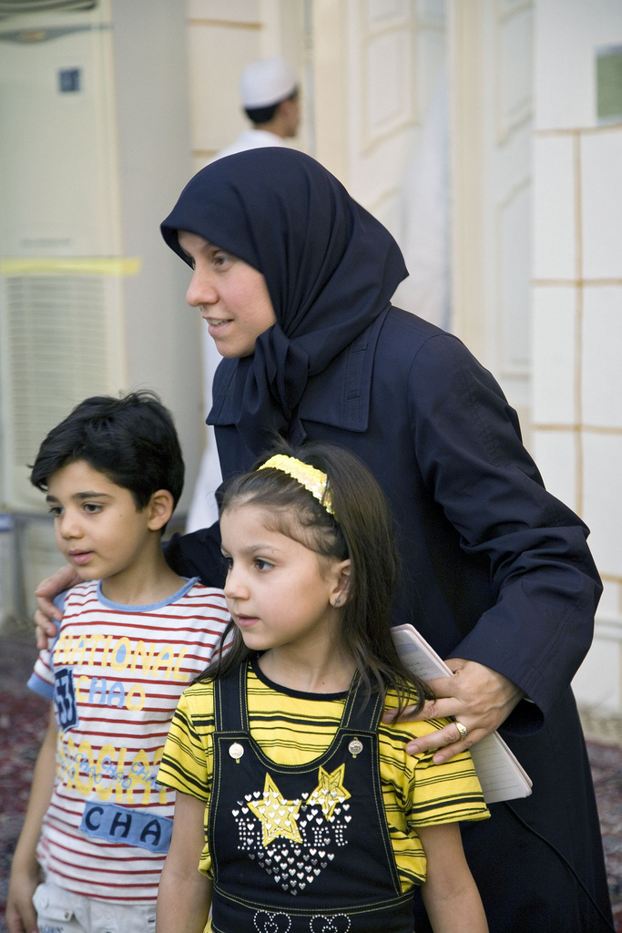 Houda al-Habash and her students at Al Zahra Mosque in a scene from “The Light in Her Eyes.”