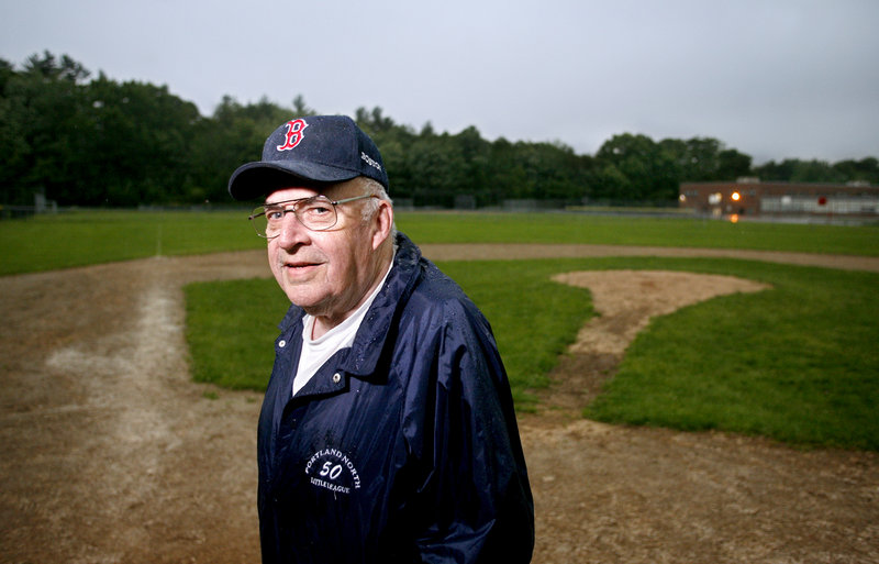 Ron Farr, longtime Little League coach, is shown at the Portland North Little League field. A cookout to mark Ron Farr Day is planned for 4 p.m. today at the field, behind Lyman Moore Middle School.