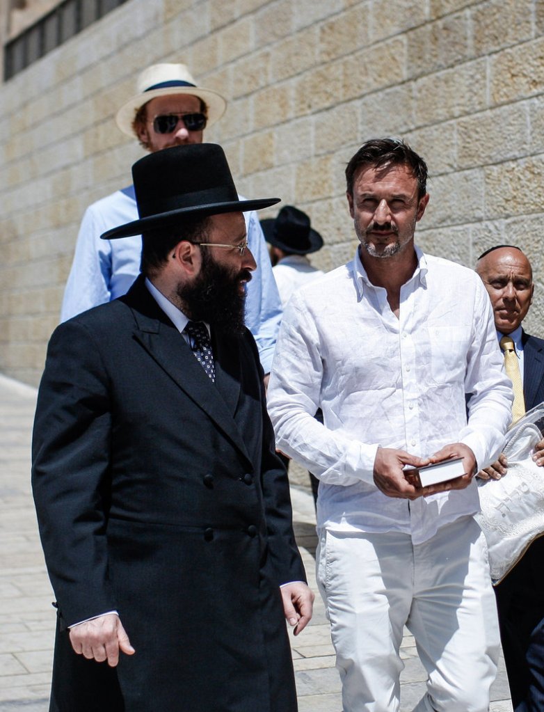 Actor David Arquette, right, celebrates his bar mitzvah in Jerusalem on Monday.