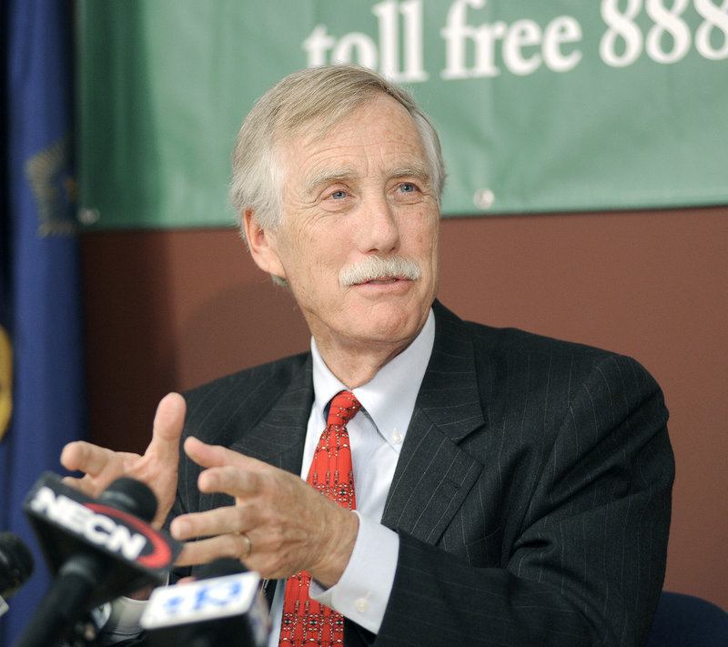 U.S. Senate candidate Angus King holds a news conference Wednesday.