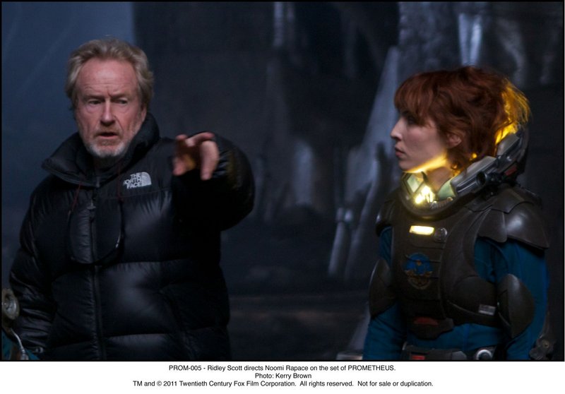 Ridley Scott and Noomi Rapace on the set of "Prometheus".