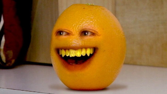 The title character in "Annoying Orange," which last week made the jump from the Web to series TV.
